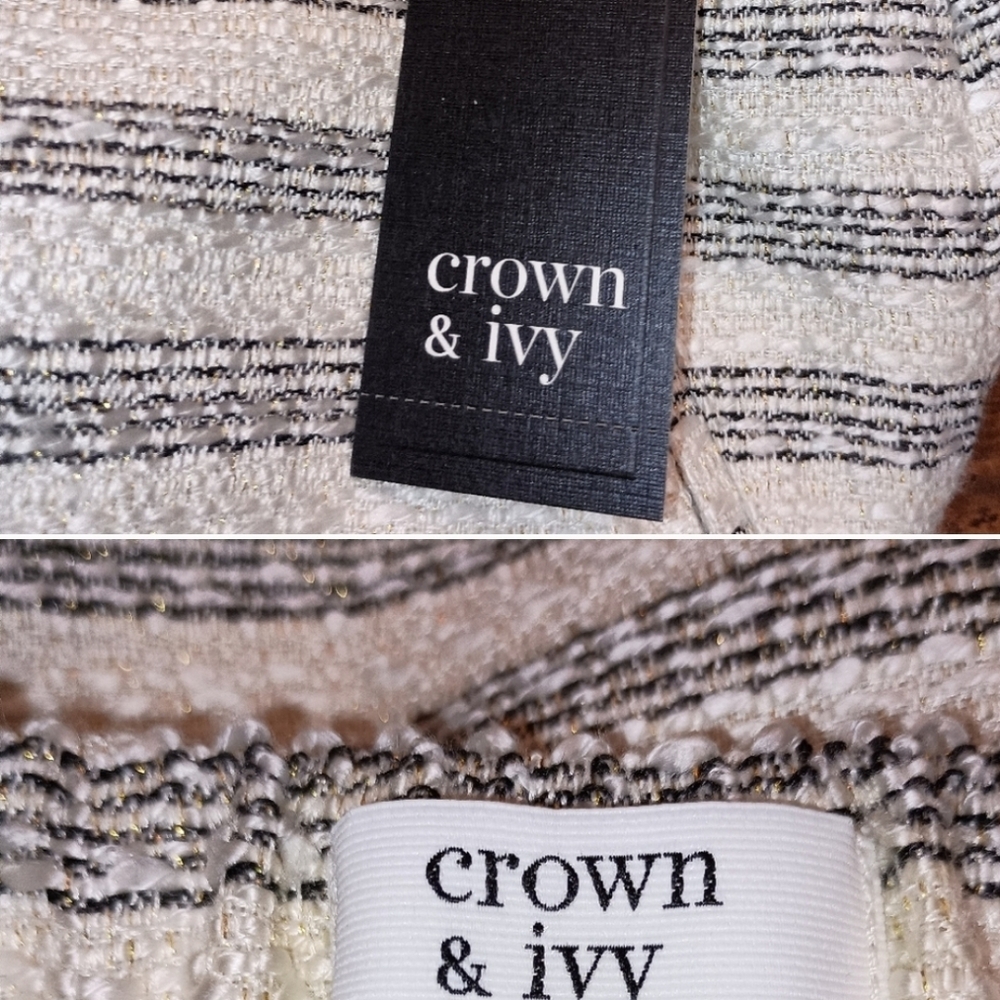Crown &Ivy Cream Black Gold  tweed Pull on  Skirt With elastic Waist size large - Picture 6 of 6